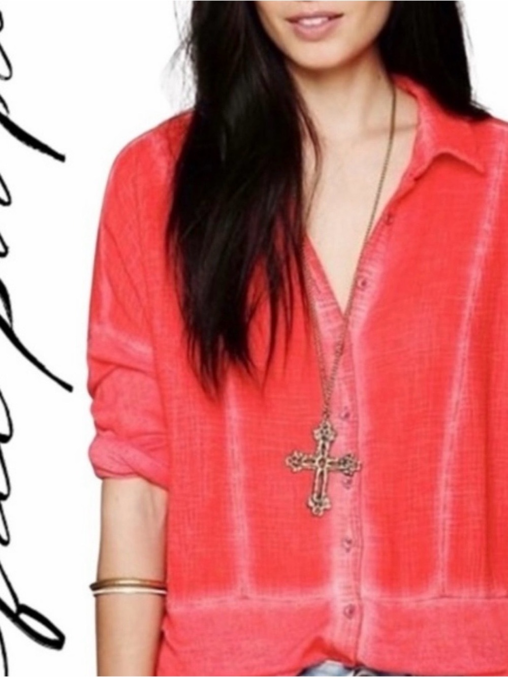 Free People We The Free Zahara Button Down Long Sleeve Top